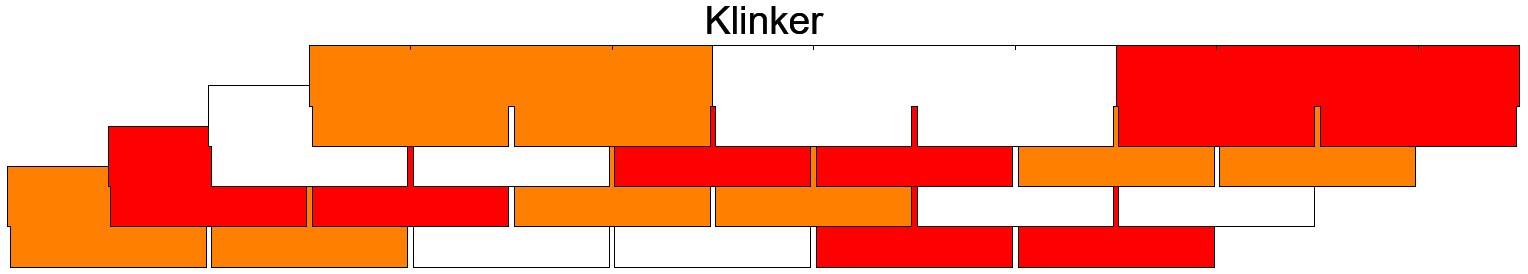 Схема чередования фасадной плитки Klinker. Каждый цвет соответстует отдельной упаковке фасадной плитки